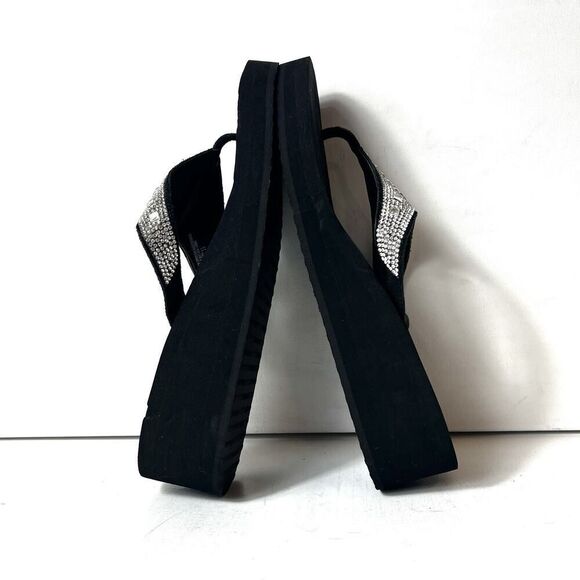 Yellow Box Flip Flops Black Sequined Thong Leather Sandals Women's 11 Birder New - Picture 5 of 11